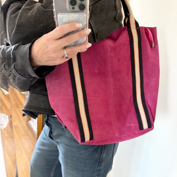 Melody Suede Leather Tote in Fuschia - Picture 7 of 16